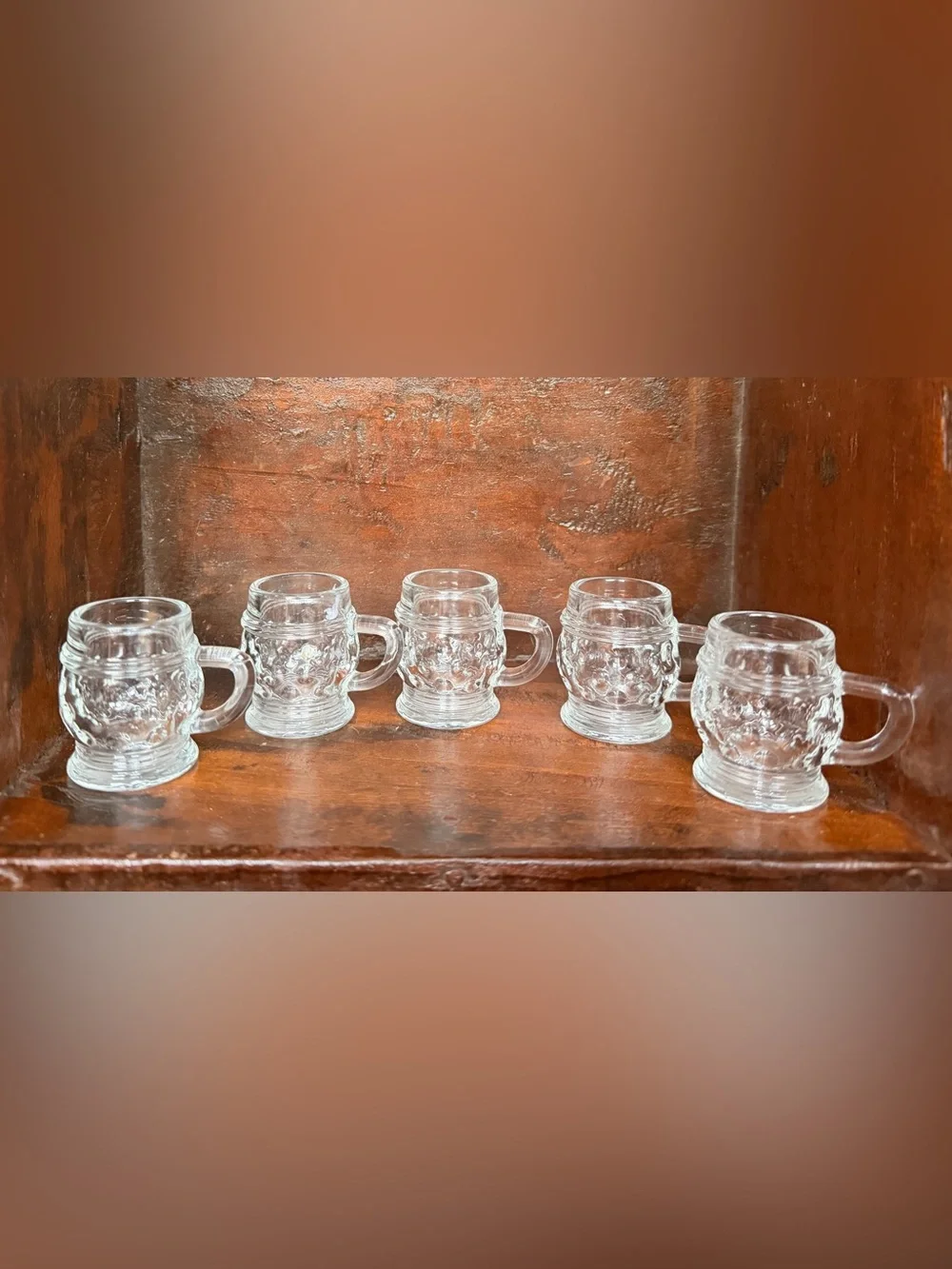 Clear Glass Mini Beer Stein Set - Set of 5 Vintage and cute.